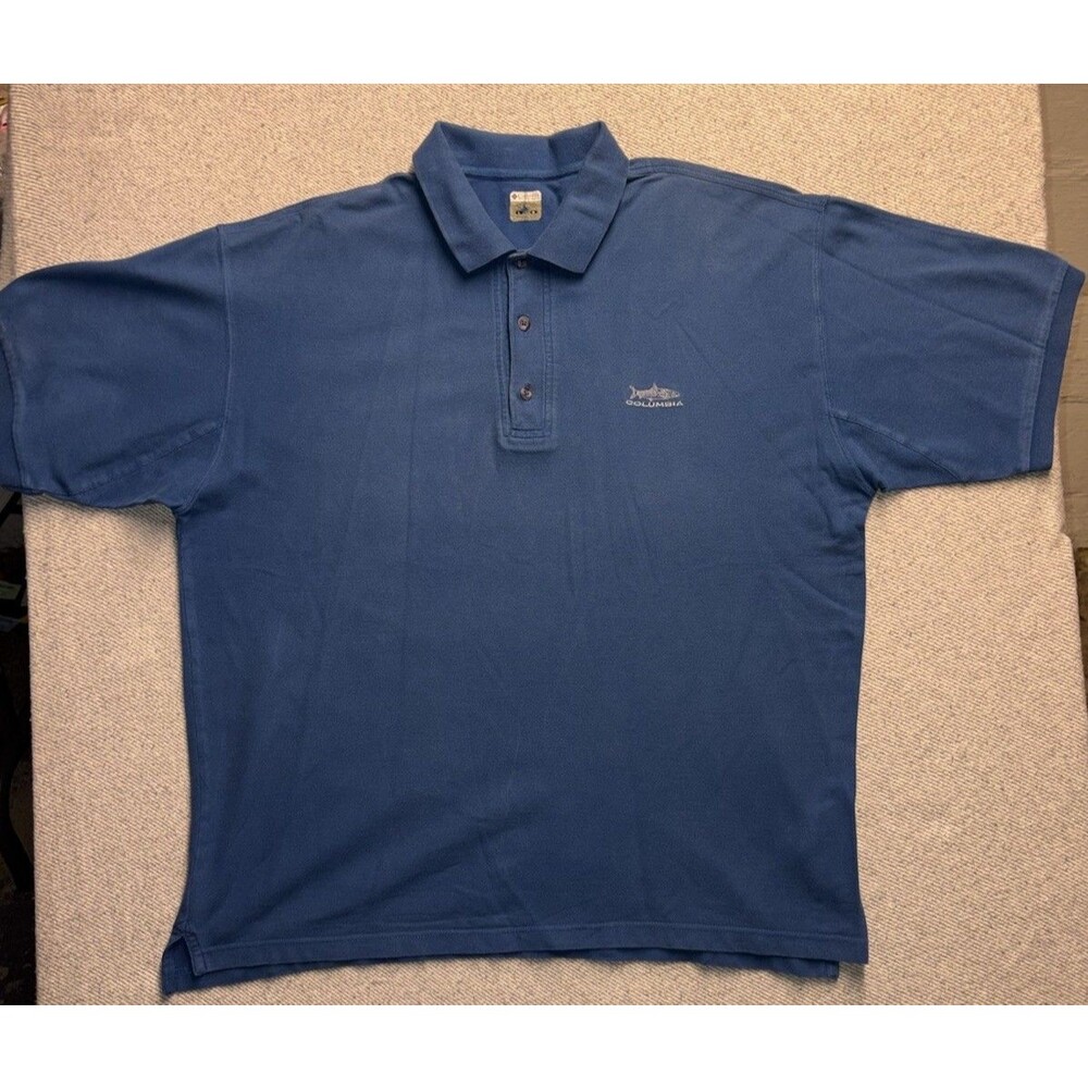 Columbia Men's Size Large Blue Short Sleeve 100% Cotton Polo Shirt